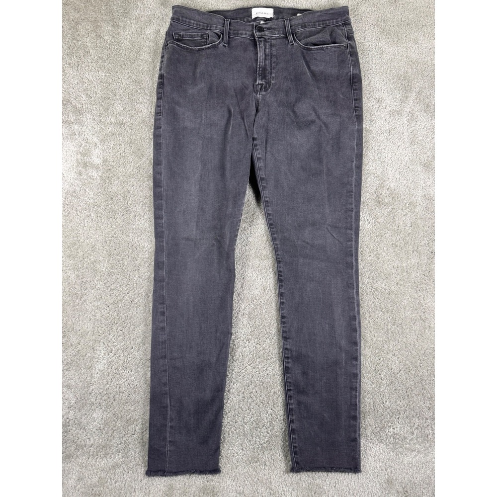 Frame Le Skinny de Jeanne Gray Raw Hem Jeans Size 33 Skinny Fit Denim